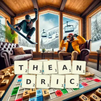 Creative illustration for a Scrabble game with the word THEANDRIC spelled out in tiles on the board.