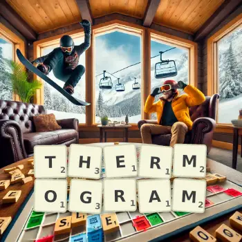 Creative illustration for a Scrabble game with the word THERMOGRAM spelled out in tiles on the board.