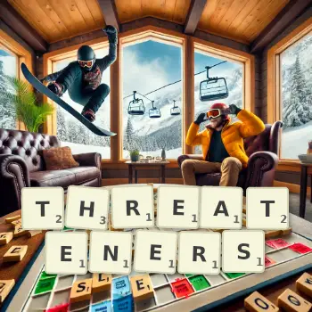 Creative illustration for a Scrabble game with the word THREATENERS spelled out in tiles on the board.