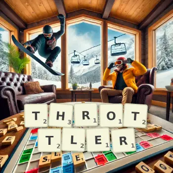 Creative illustration for a Scrabble game with the word THROTTLER spelled out in tiles on the board.