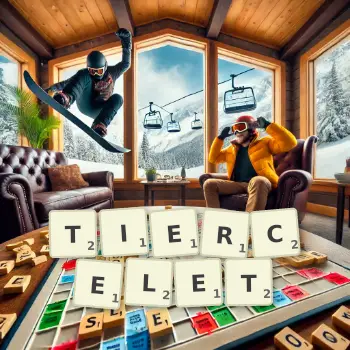 Creative illustration for a Scrabble game with the word TIERCELET spelled out in tiles on the board.