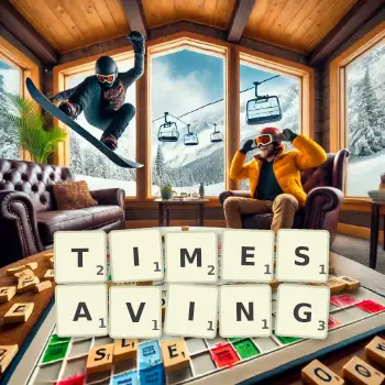 Creative illustration for a Scrabble game with the word TIMESAVING spelled out in tiles on the board.