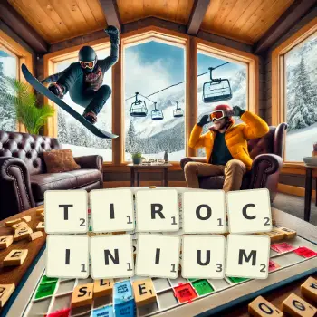Creative illustration for a Scrabble game with the word TIROCINIUM spelled out in tiles on the board.