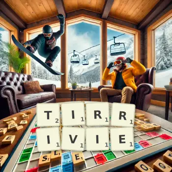 Creative illustration for a Scrabble game with the word TIRRIVIE spelled out in tiles on the board.