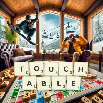 Creative illustration for a Scrabble game with the word TOUCHABLE spelled out in tiles on the board.