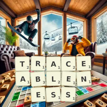 Creative illustration for a Scrabble game with the word TRACEABLENESS spelled out in tiles on the board.