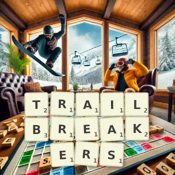 Creative illustration for a Scrabble game with the word TRAILBREAKERS spelled out in tiles on the board.