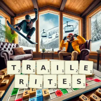 Creative illustration for a Scrabble game with the word TRAILERITES spelled out in tiles on the board.