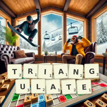 Creative illustration for a Scrabble game with the word TRIANGULATE spelled out in tiles on the board.