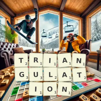 Creative illustration for a Scrabble game with the word TRIANGULATION spelled out in tiles on the board.