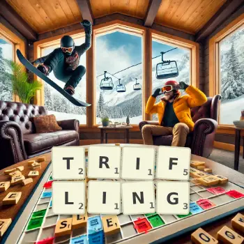 Creative illustration for a Scrabble game with the word TRIFLING spelled out in tiles on the board.