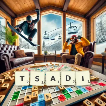 Creative illustration for a Scrabble game with the word TSADI spelled out in tiles on the board.