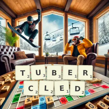 Creative illustration for a Scrabble game with the word TUBERCLED spelled out in tiles on the board.
