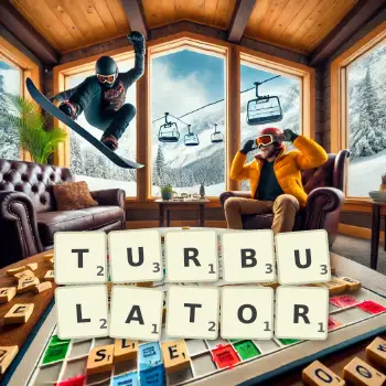 Creative illustration for a Scrabble game with the word TURBULATOR spelled out in tiles on the board.