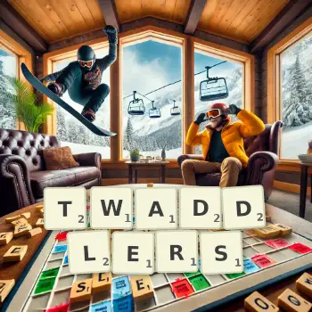 Creative illustration for a Scrabble game with the word TWADDLERS spelled out in tiles on the board.