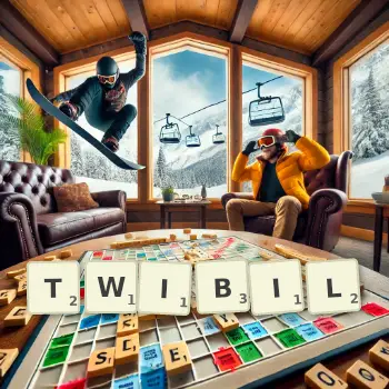 Creative illustration for a Scrabble game with the word TWIBIL spelled out in tiles on the board.