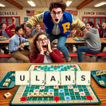 Creative illustration for a Scrabble game with the word ULANS spelled out in tiles on the board.