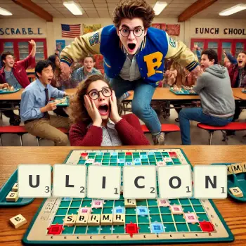 Creative illustration for a Scrabble game with the word ULICON spelled out in tiles on the board.