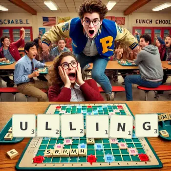 Creative illustration for a Scrabble game with the word ULLING spelled out in tiles on the board.