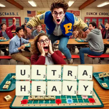 Creative illustration for a Scrabble game with the word ULTRAHEAVY spelled out in tiles on the board.