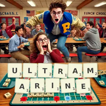 Creative illustration for a Scrabble game with the word ULTRAMARINE spelled out in tiles on the board.