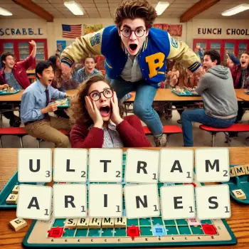 Creative illustration for a Scrabble game with the word ULTRAMARINES spelled out in tiles on the board.