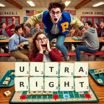 Creative illustration for a Scrabble game with the word ULTRARIGHT spelled out in tiles on the board.