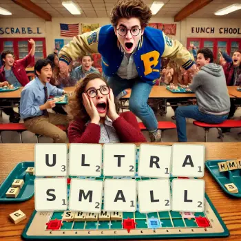 Creative illustration for a Scrabble game with the word ULTRASMALL spelled out in tiles on the board.