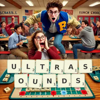 Creative illustration for a Scrabble game with the word ULTRASOUNDS spelled out in tiles on the board.