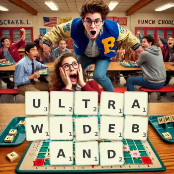 Creative illustration for a Scrabble game with the word ULTRAWIDEBAND spelled out in tiles on the board.