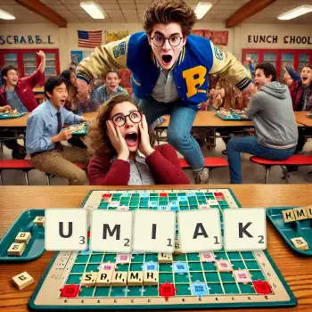 Creative illustration for a Scrabble game with the word UMIAK spelled out in tiles on the board.