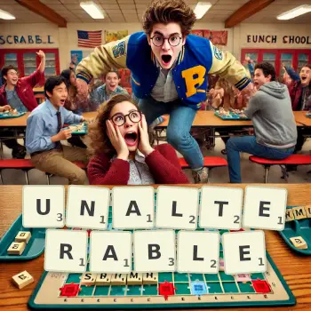 Creative illustration for a Scrabble game with the word UNALTERABLE spelled out in tiles on the board.