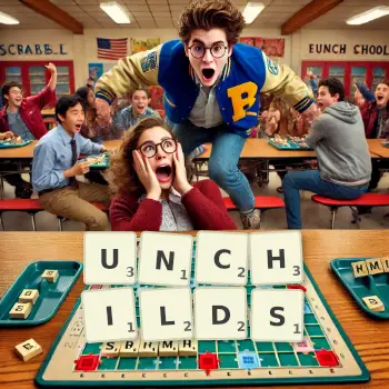 Creative illustration for a Scrabble game with the word UNCHILDS spelled out in tiles on the board.