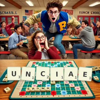 Creative illustration for a Scrabble game with the word UNCIAE spelled out in tiles on the board.