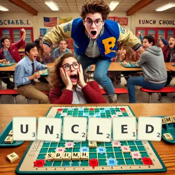 Creative illustration for a Scrabble game with the word UNCLED spelled out in tiles on the board.