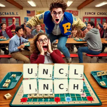 Creative illustration for a Scrabble game with the word UNCLINCH spelled out in tiles on the board.