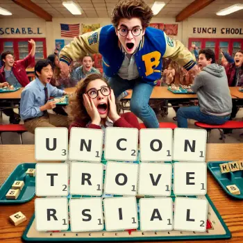 Creative illustration for a Scrabble game with the word UNCONTROVERSIAL spelled out in tiles on the board.