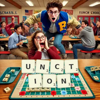 Creative illustration for a Scrabble game with the word UNCTION spelled out in tiles on the board.