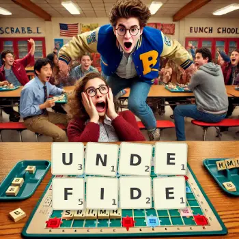 Creative illustration for a Scrabble game with the word UNDEFIDE spelled out in tiles on the board.
