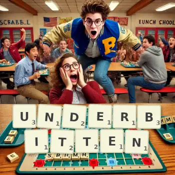 Creative illustration for a Scrabble game with the word UNDERBITTEN spelled out in tiles on the board.
