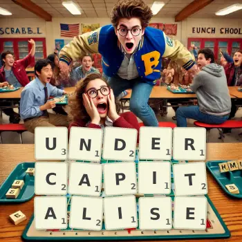 Creative illustration for a Scrabble game with the word UNDERCAPITALISE spelled out in tiles on the board.