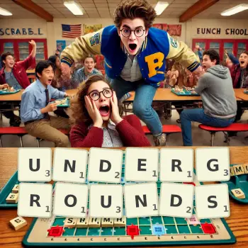 Creative illustration for a Scrabble game with the word UNDERGROUNDS spelled out in tiles on the board.