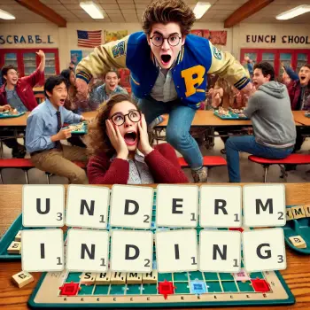 Creative illustration for a Scrabble game with the word UNDERMINDING spelled out in tiles on the board.