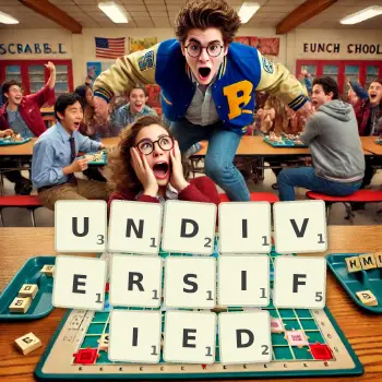 Creative illustration for a Scrabble game with the word UNDIVERSIFIED spelled out in tiles on the board.