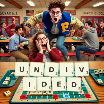 Creative illustration for a Scrabble game with the word UNDIVIDED spelled out in tiles on the board.
