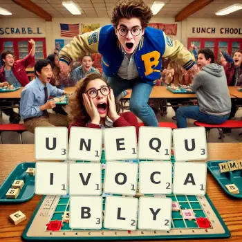 Creative illustration for a Scrabble game with the word UNEQUIVOCABLY spelled out in tiles on the board.