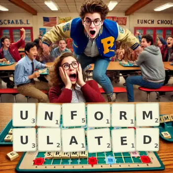 Creative illustration for a Scrabble game with the word UNFORMULATED spelled out in tiles on the board.