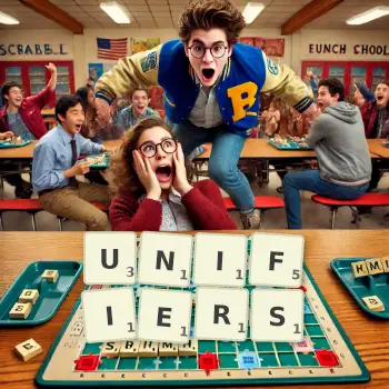 Creative illustration for a Scrabble game with the word UNIFIERS spelled out in tiles on the board.