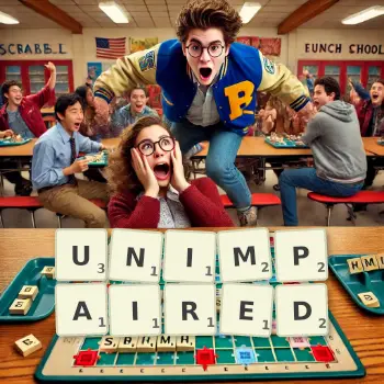 Creative illustration for a Scrabble game with the word UNIMPAIRED spelled out in tiles on the board.