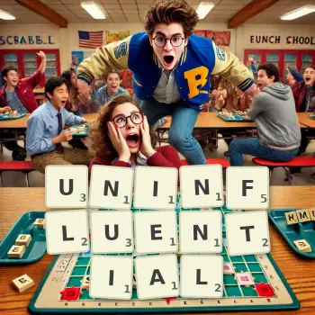 Creative illustration for a Scrabble game with the word UNINFLUENTIAL spelled out in tiles on the board.